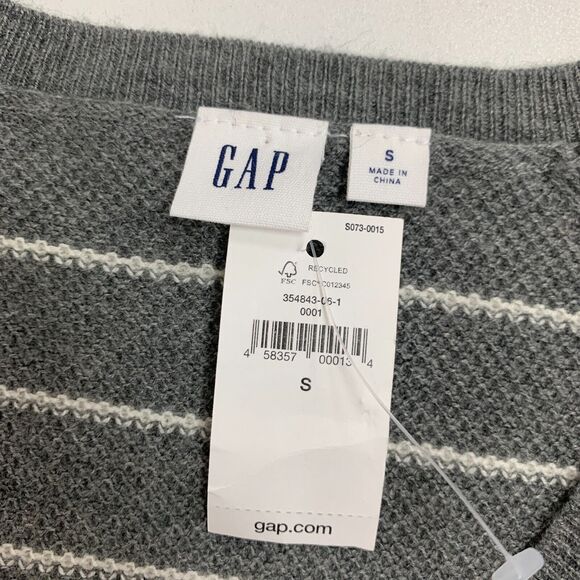 Gap Brooklyn Sweater Womens S Small Grey Merino Wool Striped Ribbed V Neck Knit - Picture 8 of 14